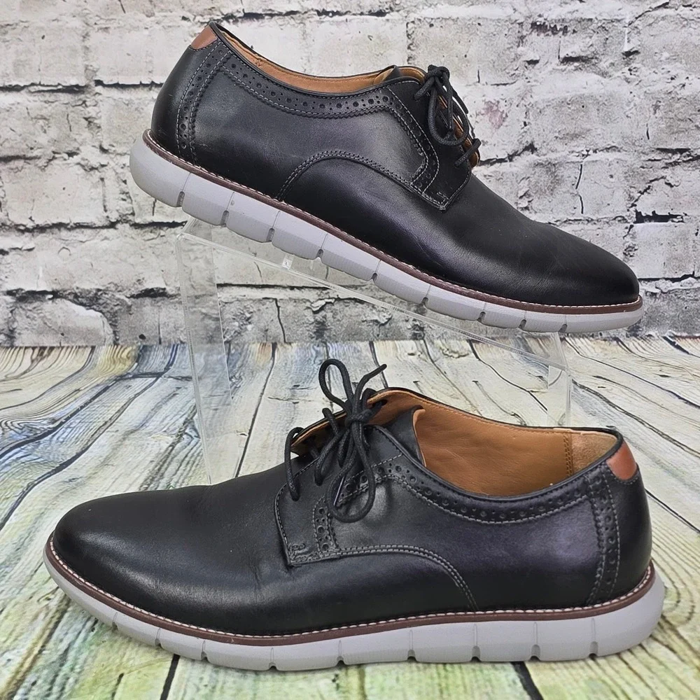 Johnston & Murphy Holden Plain Toe Oxford Men 10 Black Leather Hybrid Dress Shoe